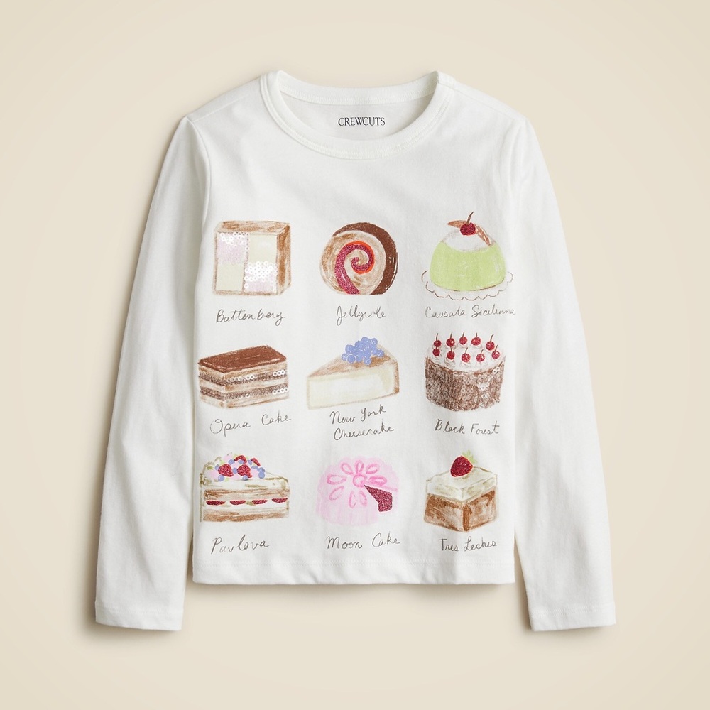 Flawed J.Crew Girls' Long-sleeve Sequin Cake Graphic T-shirt Sz S (6-7) - holes